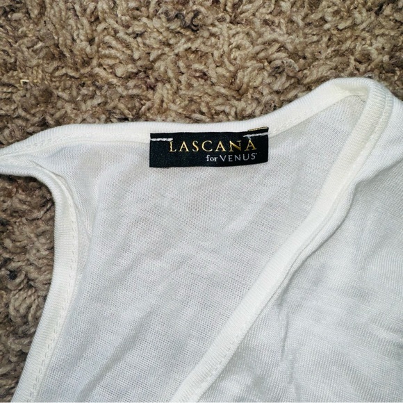 Venus Short Sleeve Top Cold Shoulder Tie Neutral Shirt Blouse Large L Solid - Picture 11 of 12